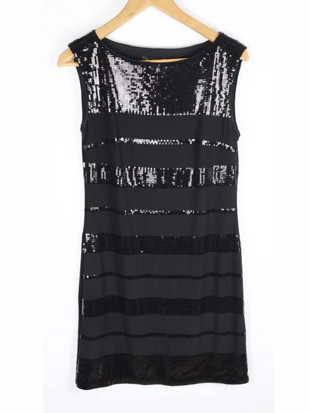 White House Black Market - Black Sequined Striped Sleeveless Dress, Lined, XS